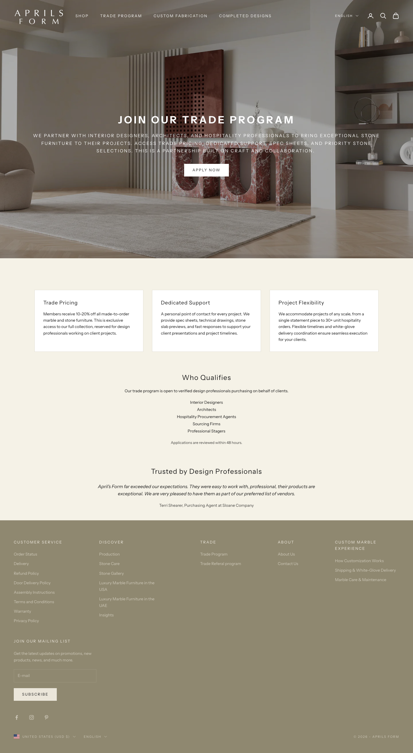 A stone partner for designers who specify the whole room. - April's Form Australia